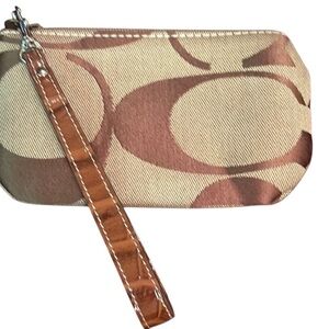 Coach Signature Brown and Cream Wristlet